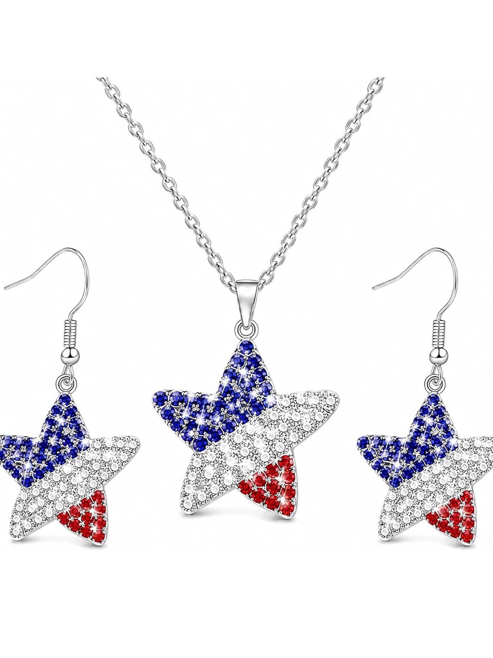 Anthropologie Silver-Star Pendant Necklace with Red, White & Blue Crystals - Picture 2 of 4